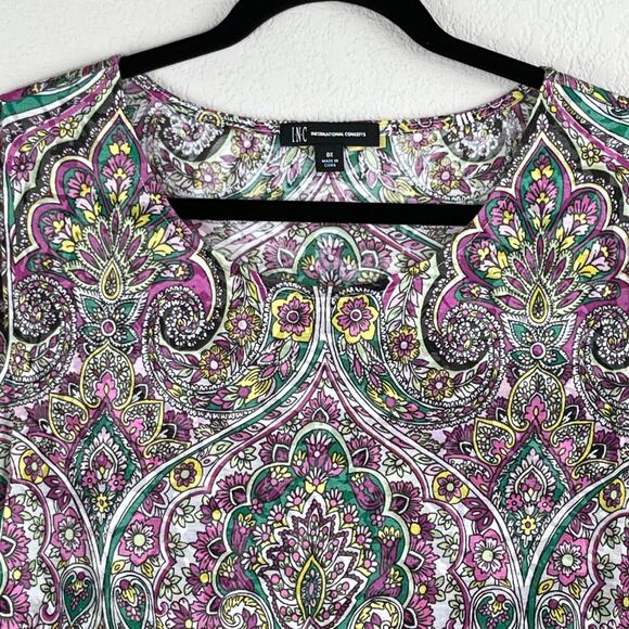 INC International Concepts Multi Opulent Paisley Ruched Tunic Top Plus 0X NWT - Picture 7 of 16